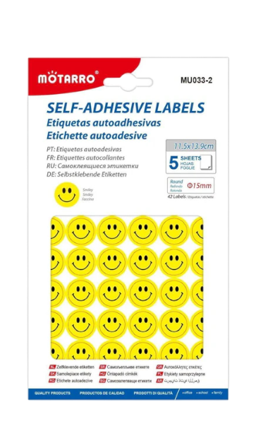 Motarro Self-Adhesive Smile Faces Labels - Yellow, 5 Pieces