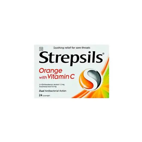 Strepsils Orange with Vitamin C Sore Throat Relief Lozenges, 24 Lozenges