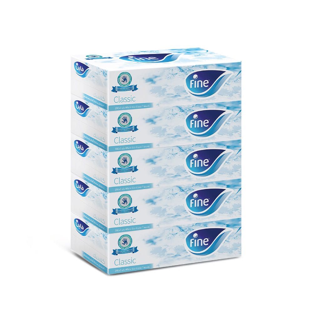 Fine Facial Tissues Classic Box 130 Sheets x 2 Ply, Pack of 5