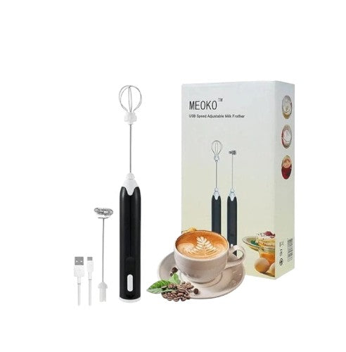 Meoko Rechargeable Usb Speed Adjustable Milk Frother with Additional Attachment