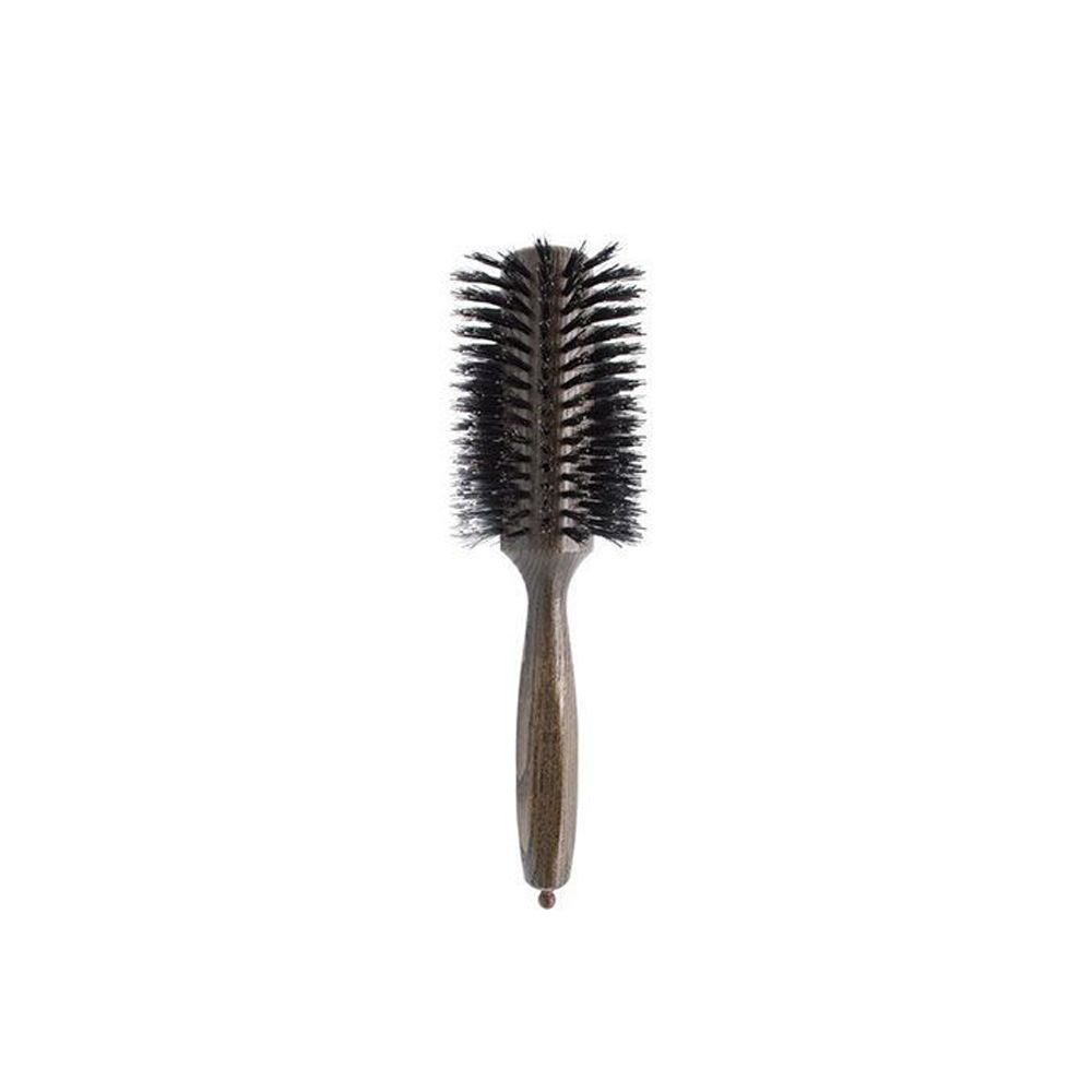 Professional Hexagonal Round Hair Brush - Dark Wood, 70mm