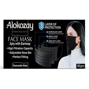 ALOKOZAY FACE MASK BLK 3PLY 50PCS