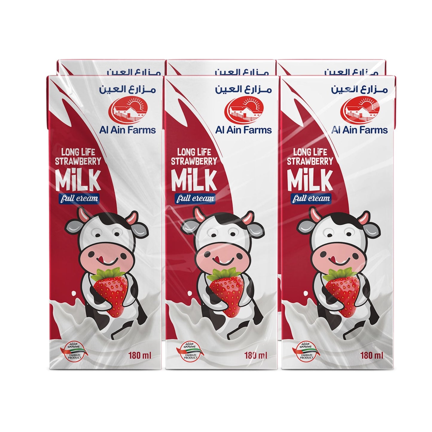 Al Ain Farms Uht Strawberry Full Cream Milk, 6x180ml