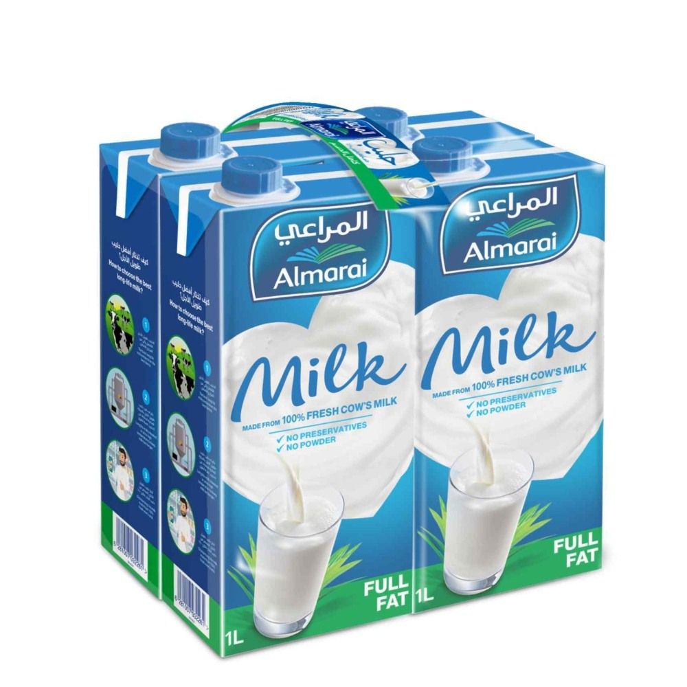 Almarai Uht Full Fat Milk with Vitamins, 4x1L