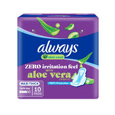 Always Cool & Dry, Maxi Thick, Large Sanitary Pads with Wings, 10 Pieces