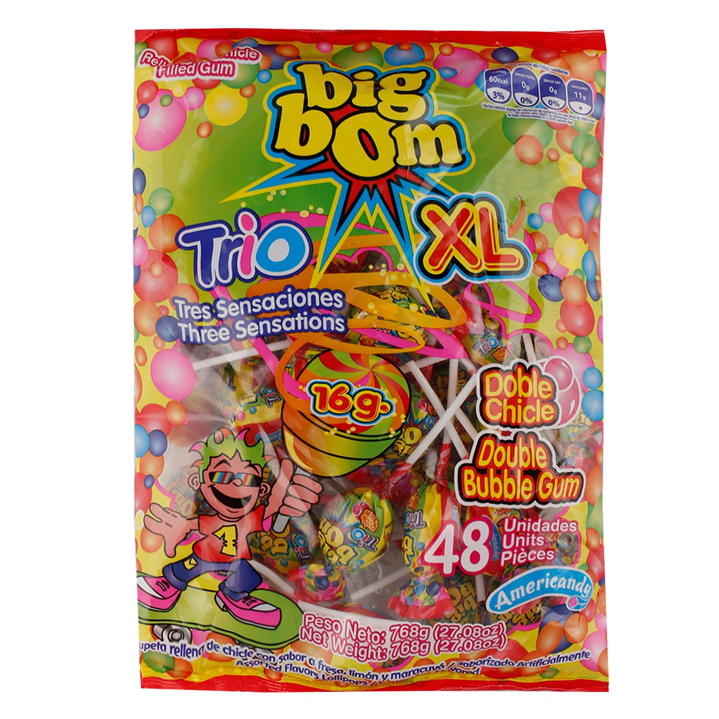 Americandy Big Bom XL Trio Lollipops, 48x16g