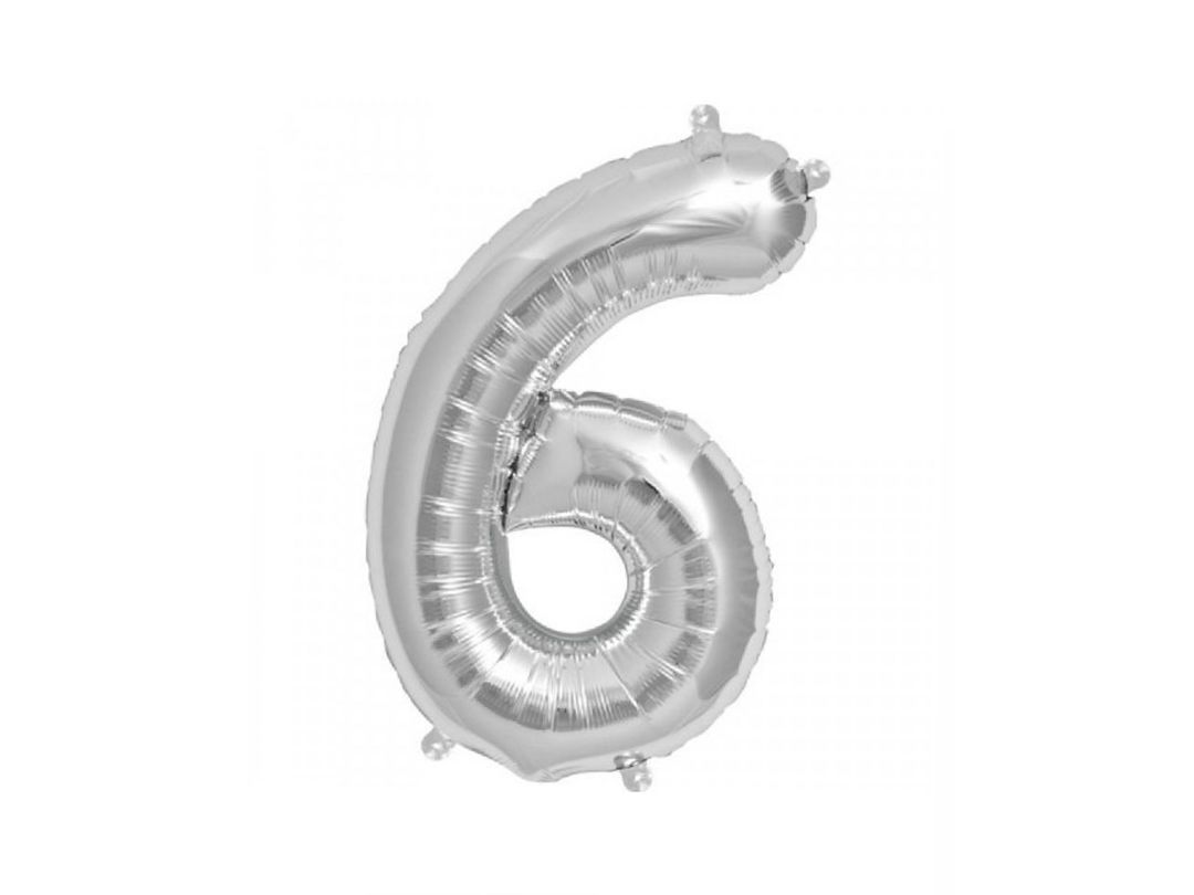 Balloon Number 6 Silver (Filled With Regular Air)