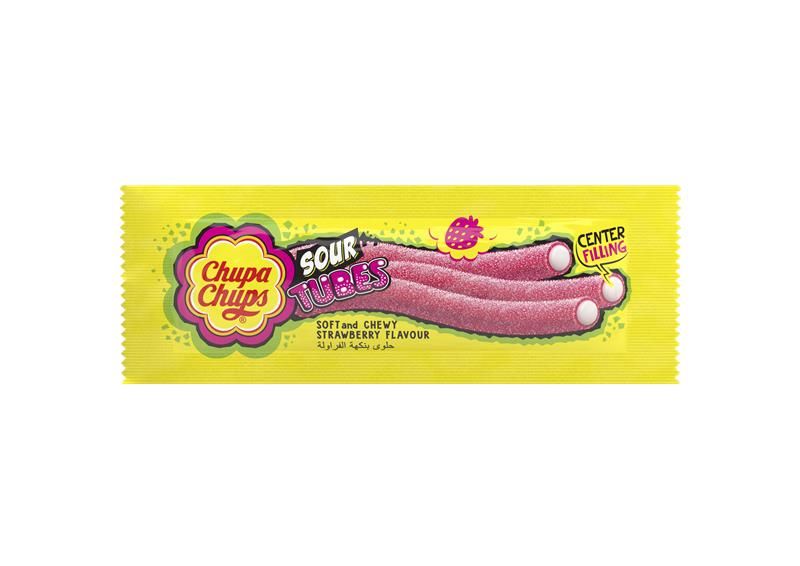 Chupa Chups Sour Long Tube Strawberry Jellies with Center Filling, 3 Pieces