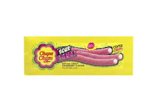 Chupa Chups Sour Long Tube Strawberry Jellies with Center Filling, 3 Pieces
