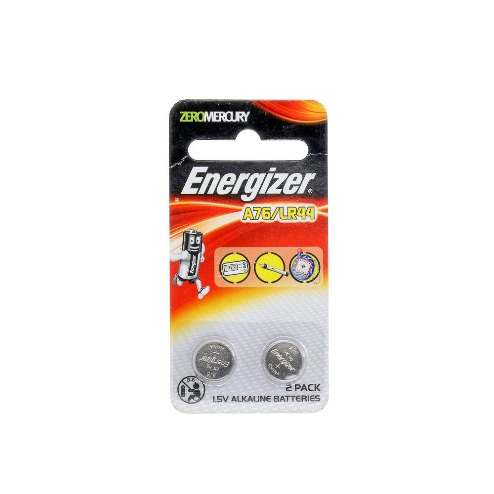 Energizer A76 LR44 Alkaline Battery, 1.5 Volts, Pack of 2