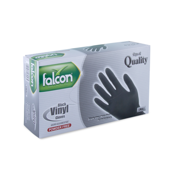 Falcon Black Vinyl Gloves Small, 100 Pieces