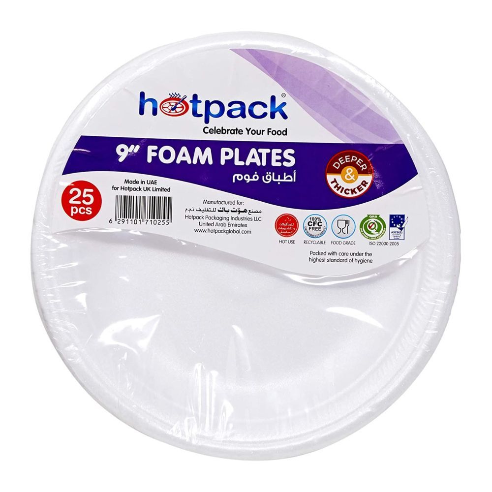 Hotpack Round Foam Plate, 9 Inch, 25 Pieces