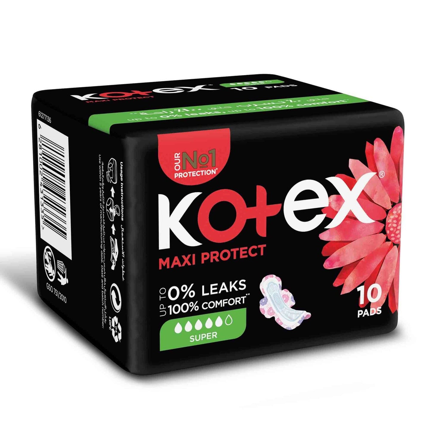 Kotex Maxi Protect Super with Wings Pads, 10 Count