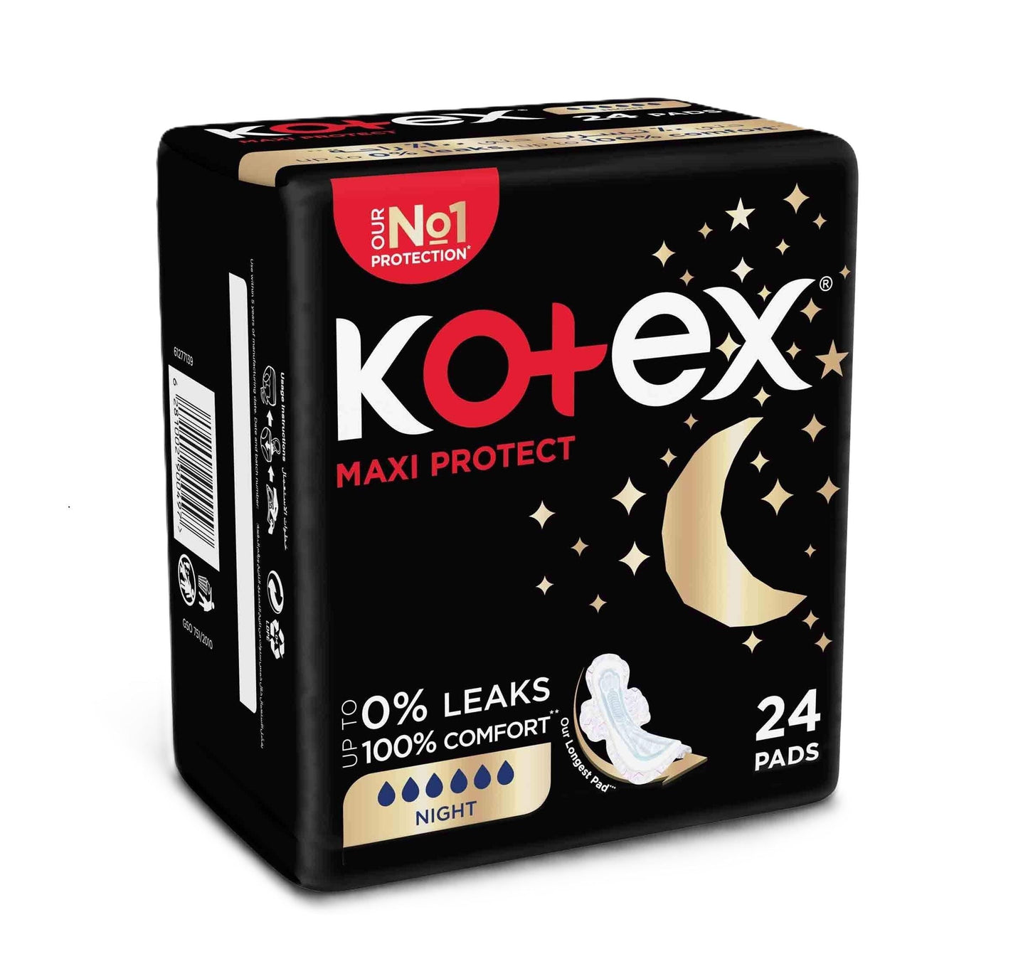 Kotex Maxi Protect Overnight Protection Sanitary Pads with Wings, 24 Pads