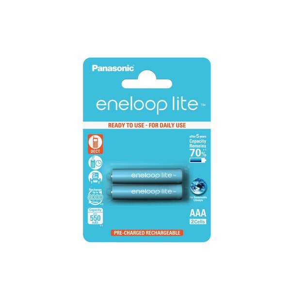 Panasonic Eneloop Lite Rechargeable AAA Battery, 2pcs, 600mAh