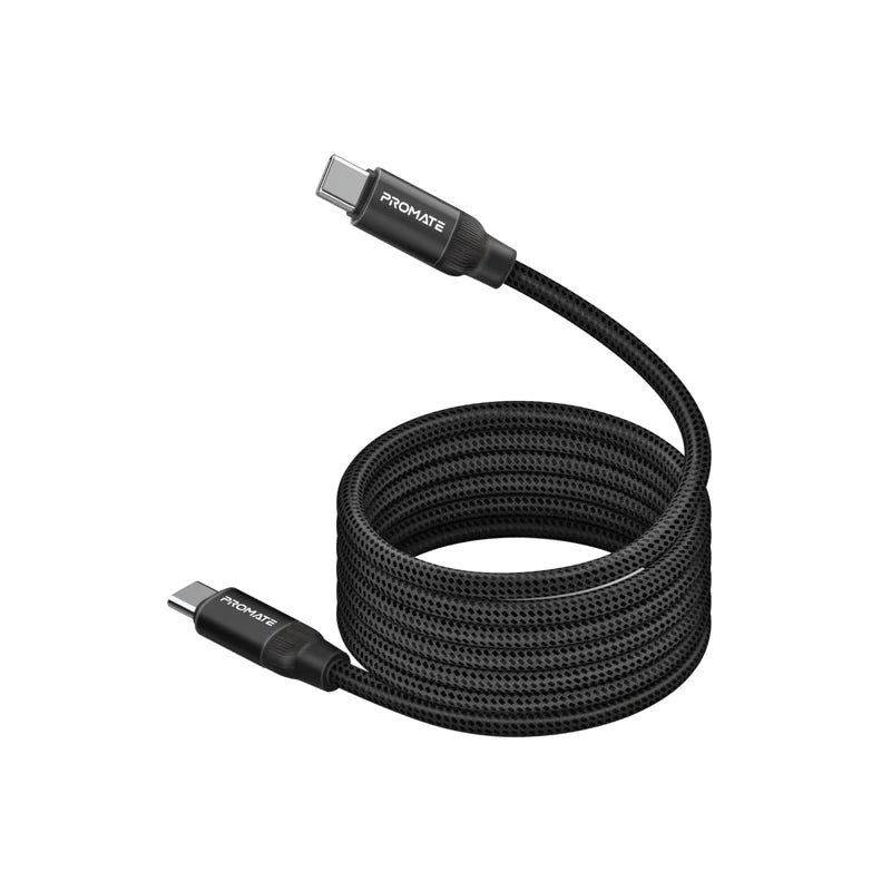 كابل USB-C فائق السرعة من بروميت، 60 واط، مزود بخاصية توصيل الطاقة - أسود، 120 سم