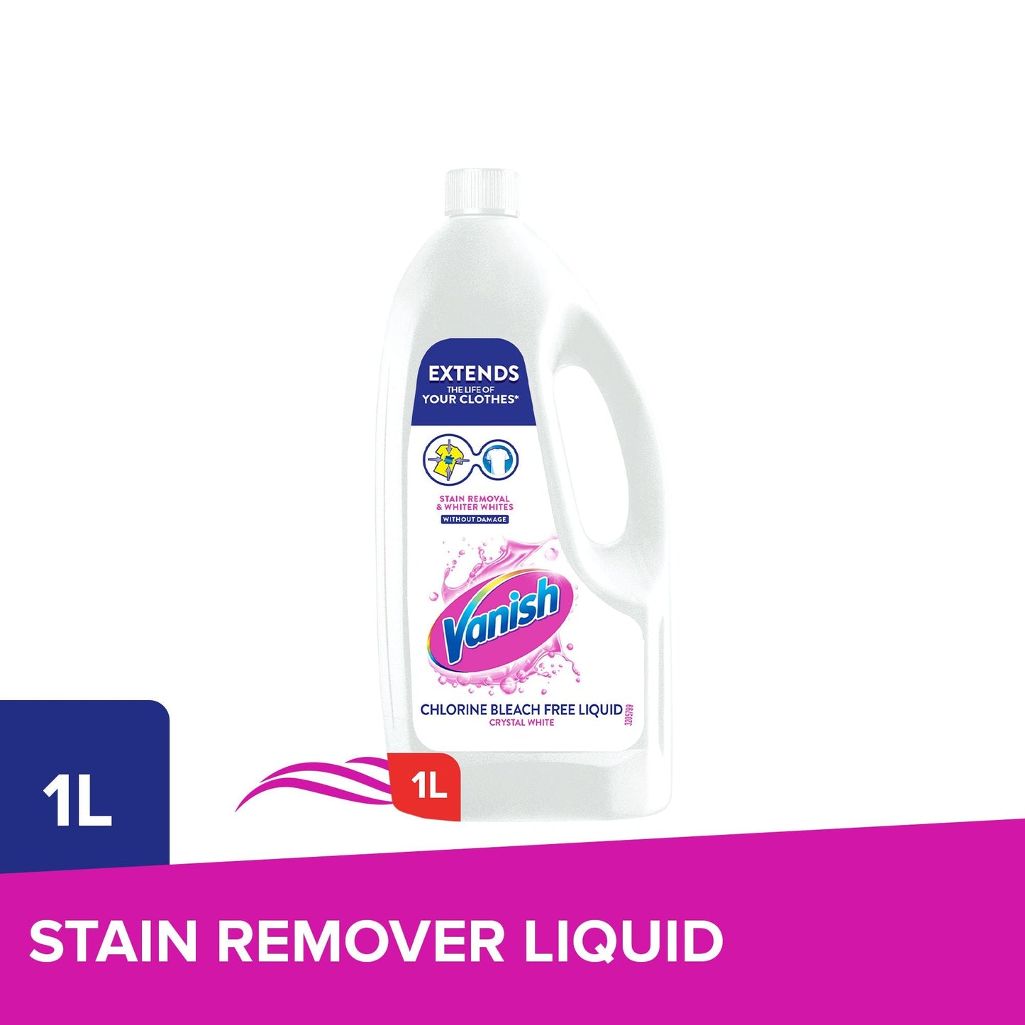 Vanish Crystal White Liquid Detergent Laundry Stain Remover, 1L
