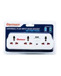 Oshtraco Universal Plug Input Multi Socket Adapter with USB Charging, 1 Piece