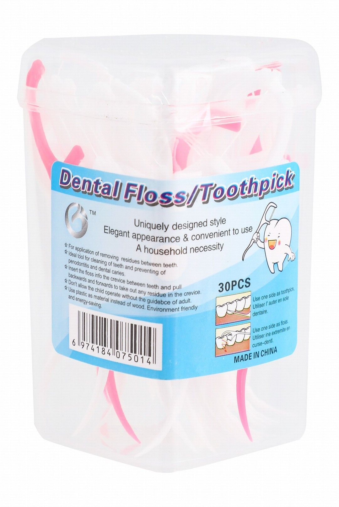 خيط تنظيف الأسنان وأعواد الأسنان باللونين الوردي والأبيض، 30 قطعة