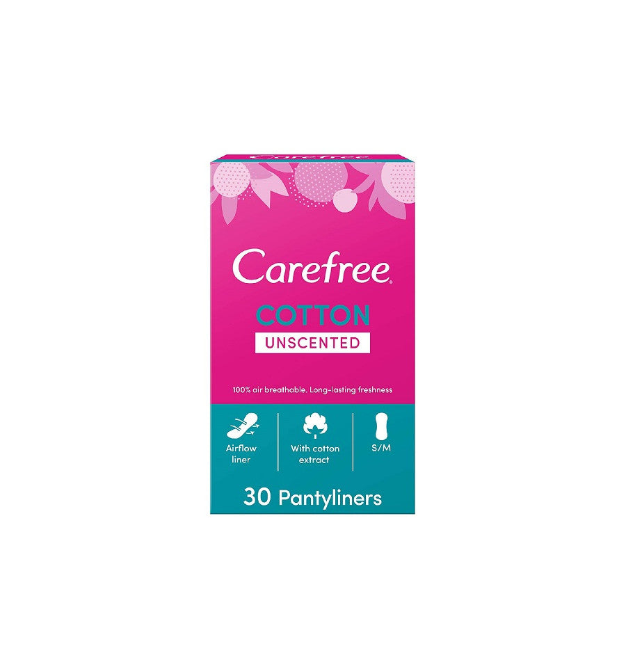 Carefree Unscented Cotton Feel Normal Pantyliners, 30 Pieces