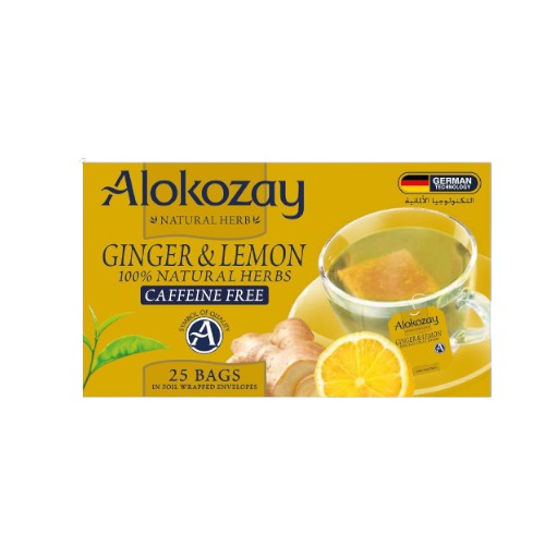 Alokozay Ginger Lemon Tea - 25 Tea Bags in Individual Foil Wrapped Envelopes