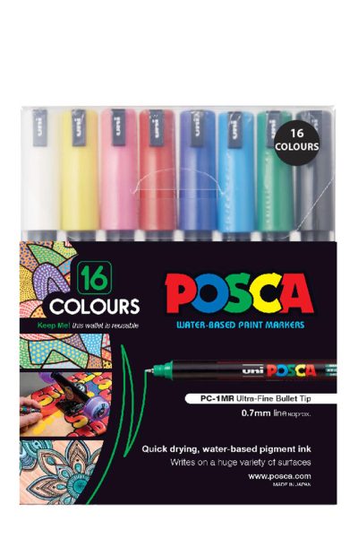 Uni Posca Paint Marker PC-3M Fine Bullet Assorted Colors Set of 16
