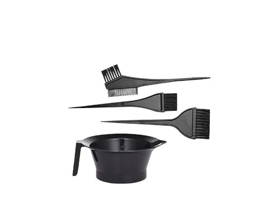Hair Dye Bowl and Brush Set Black, 4 Pieces