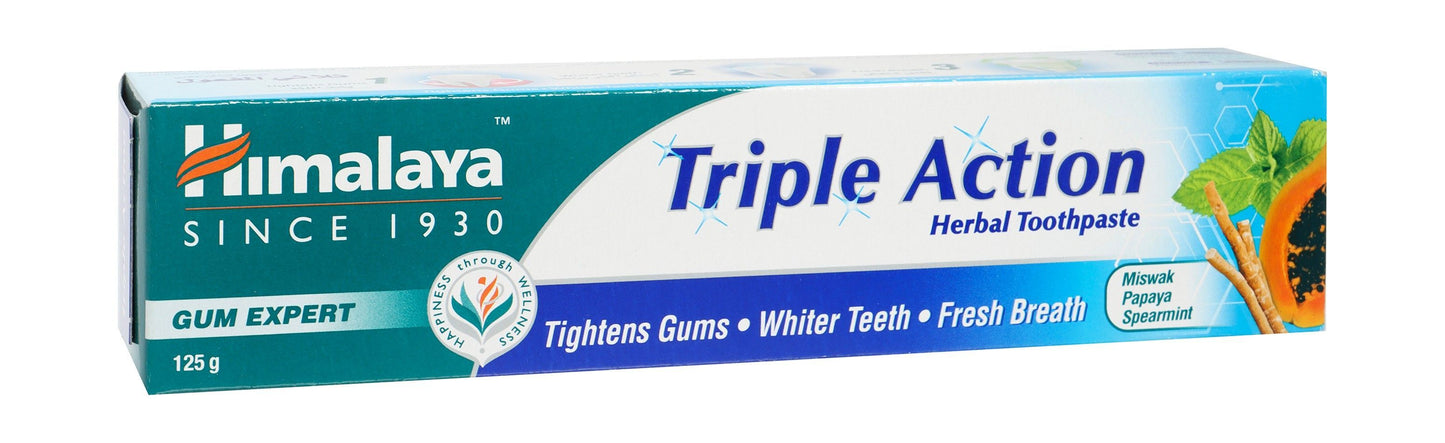 Himalaya Triple Action Herbal Toothpaste with Miswak, Papaya & Spearmint Extracts, 125g