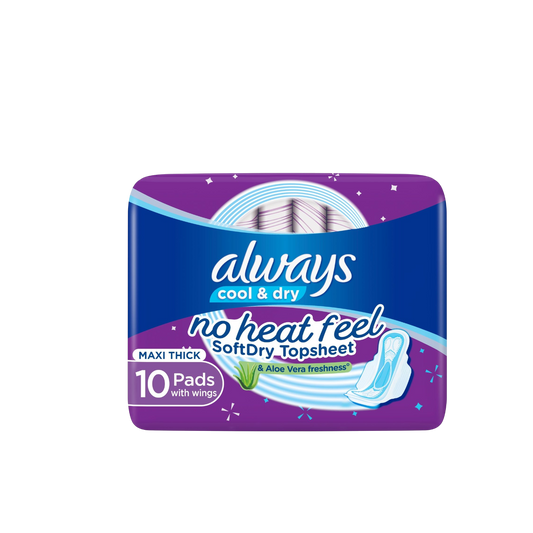 Always Cool & Dry Large Sanitary Pads with Wings, 10 Pads
