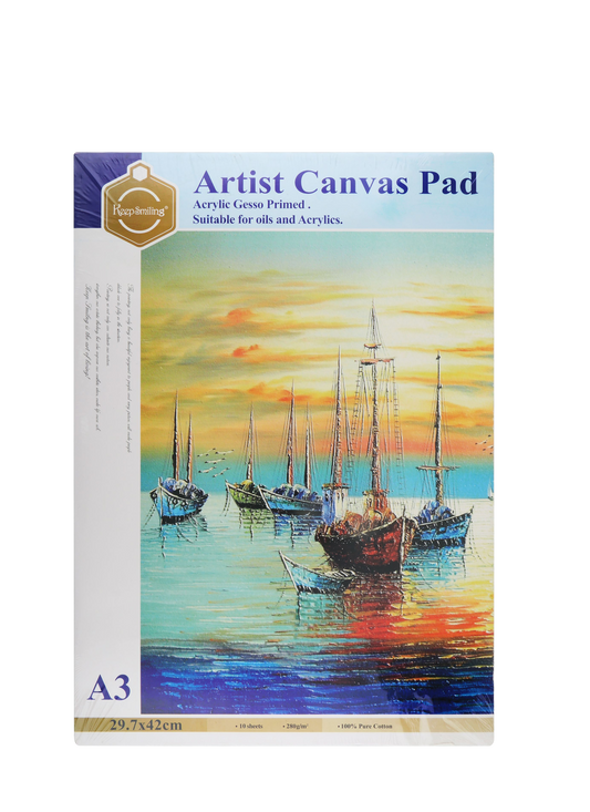 Keep Smiling Acrylic Gesso Primed Canvas Pad A3, 10 Sheets