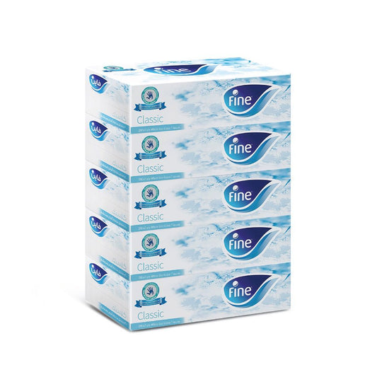 Fine Facial Tissues Classic Box 130 Sheets x 2 Ply, Pack of 5
