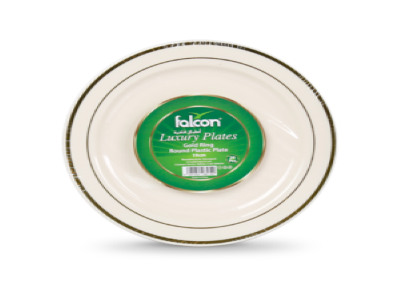 Falcon Gold Ring Plastic Ivory Round Plate, 15cm, 20 Pieces