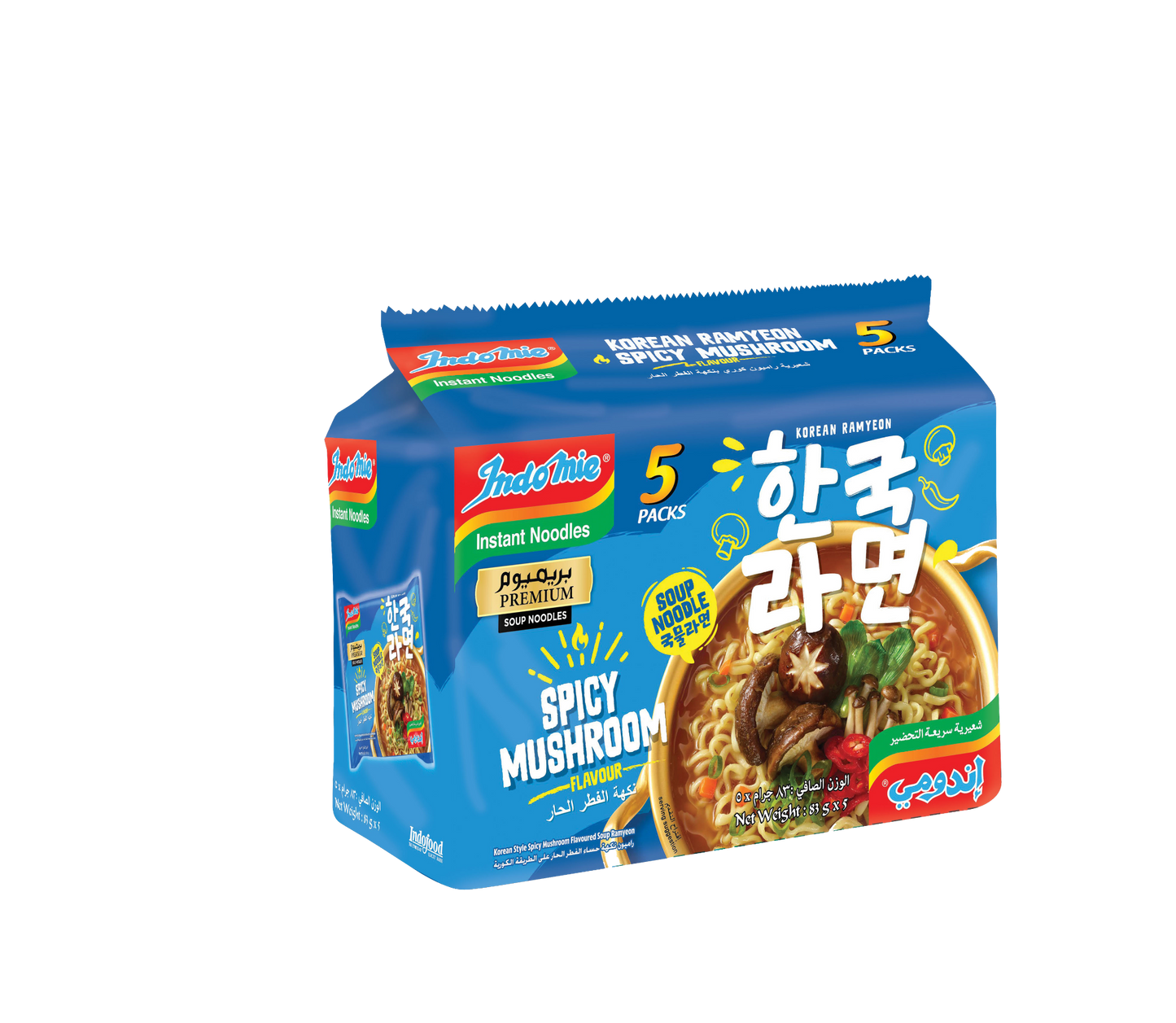 إندومي نودلز شوربة الفطر الكورية الحارة، ٥ × ٨٣ غرام
