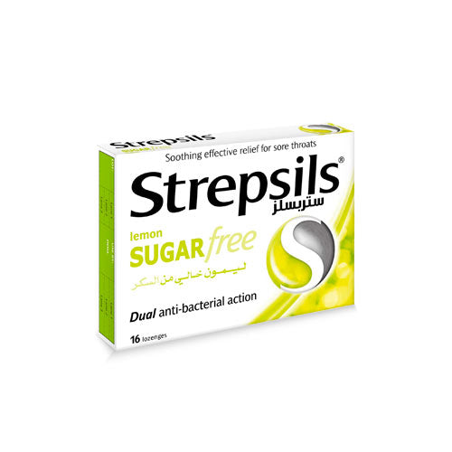 Strepsils Lemon Sugar Free Sore Throat Relief Lozenges, 16 Lozenges