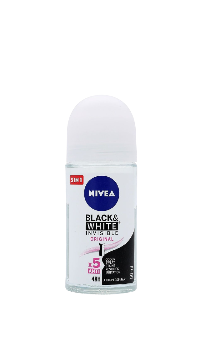 NIVEA 5in1 Black & White Invisible 48H Antiperspirant Roll-On Deodorant for Women, 50ml