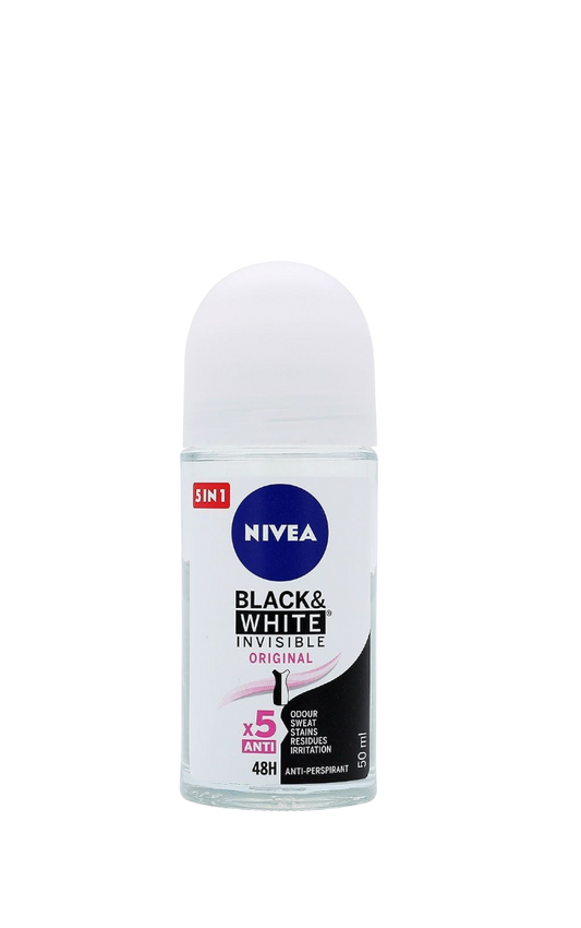 NIVEA 5in1 Black & White Invisible 48H Antiperspirant Roll-On Deodorant for Women, 50ml