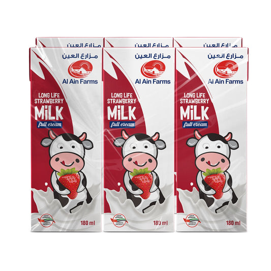 Al Ain Farms Uht Strawberry Full Cream Milk, 6x180ml
