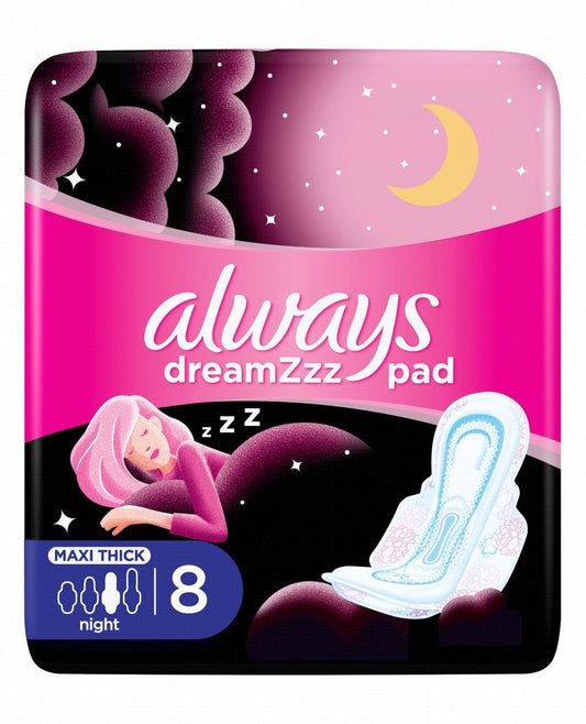 Always DreamZzz Maxi Thick Night Pads with Wings, 8 Pieces