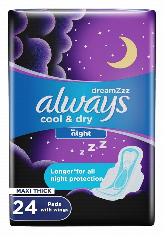 Always DreamZzz Maxi Thick Night Sanitary Pads with Wings, XL, 24 Pieces