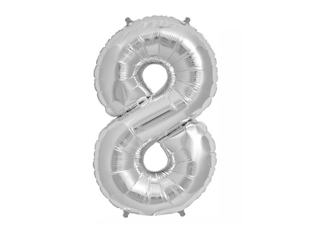 Balloon Number 8 Silver (Filled With Regular Air)