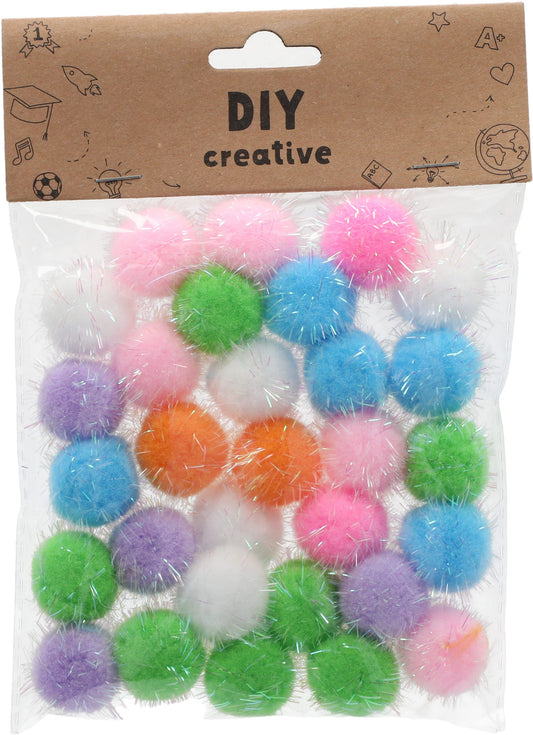 BinjiA DIY Creative Pompoms 2.5cm Assorted Color, 30 Pieces