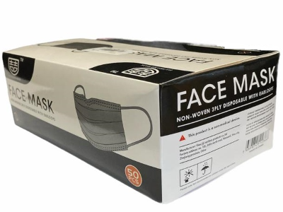 كمامة سوداء للوجه، 3 طبقات، 50 قطعة