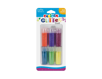 Carioca Assorted Color Glitter Powder with Glue, 6x9g Set