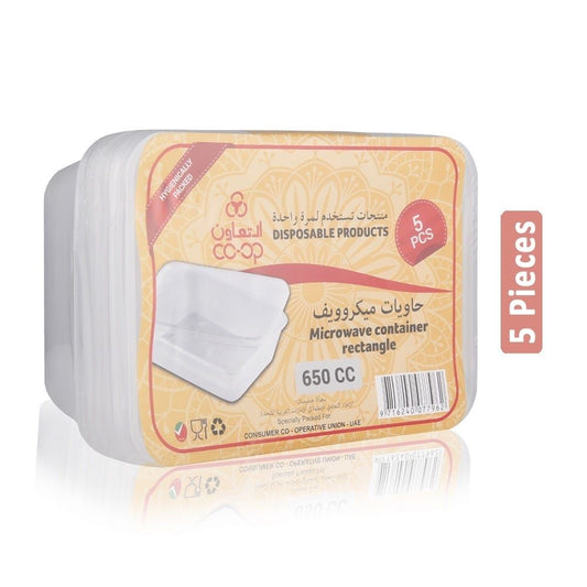 650cc Microwave Rectangle Container, 5 Pieces