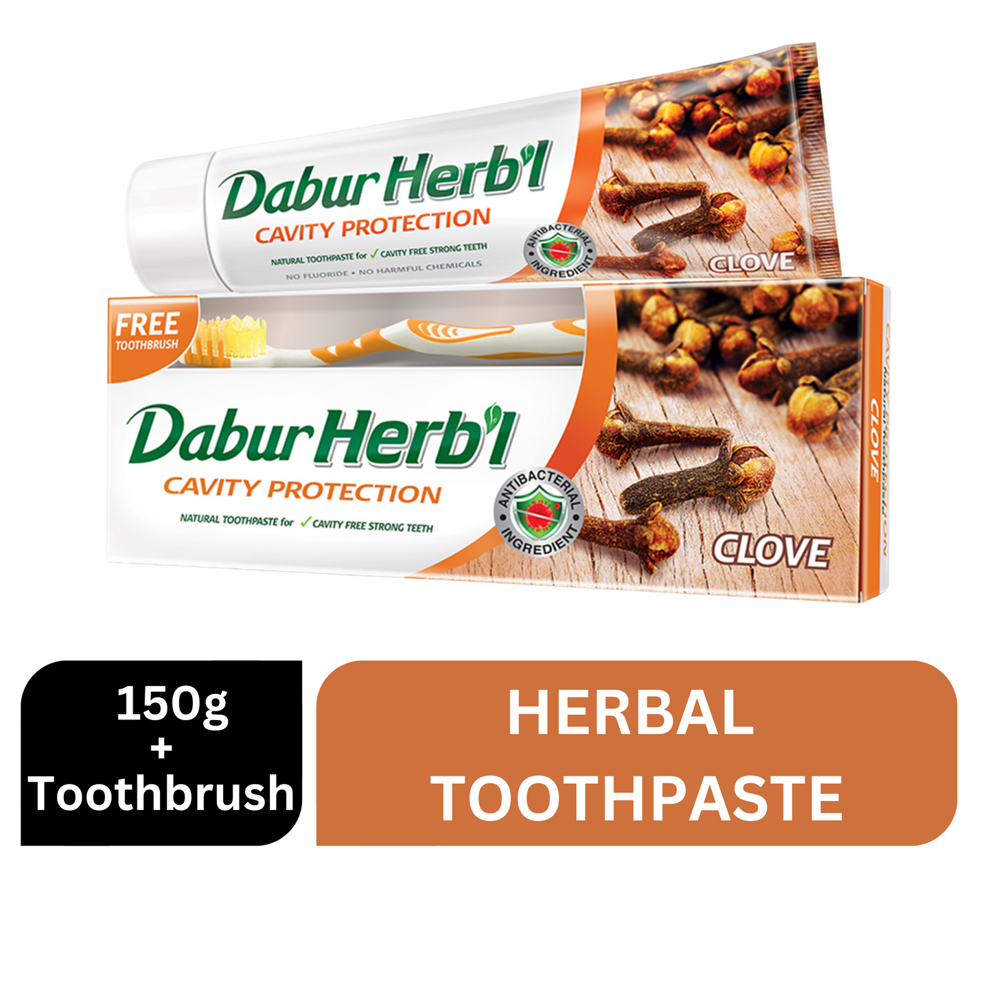 معجون أسنان دابور العشبي بخلاصة القرنفل لحماية الأسنان من التسوس، 150 غرام + فرشاة أسنان