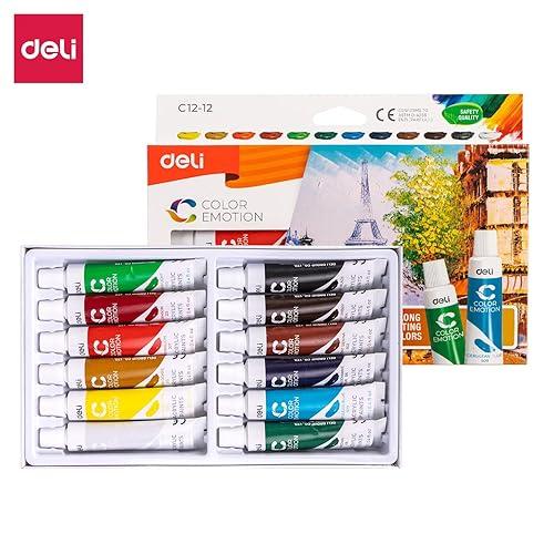 Deli Colour Emotion Acrylic Paints, 12 Pieces