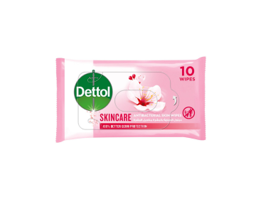 Dettol Skincare Antibacterial Skin Wipes for Use on Hands, Face, Neck, 10 Count