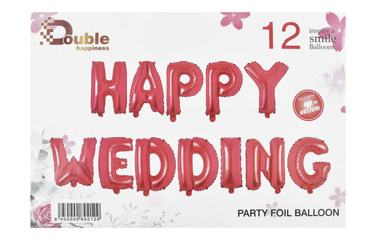 Double Happiness Pink Happy Wedding Foil Balloon Set, 12 Pieces