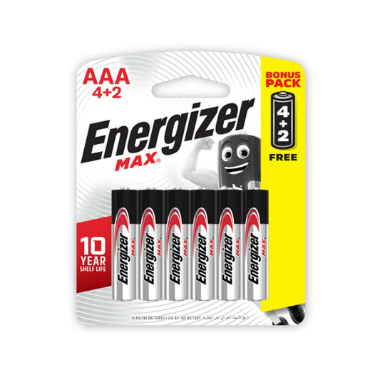 Energizer Max Alkaline AAA Batteries, 4+2 Pieces