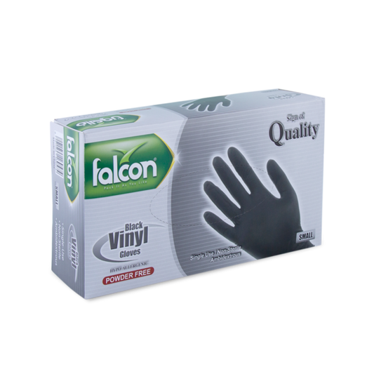 Falcon Black Vinyl Gloves Small, 100 Pieces